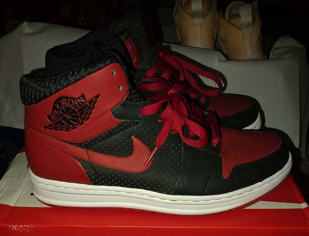Air Jordan Alpha 1 "Bred" in the Black/Varsity Red-White colorway (style code 39